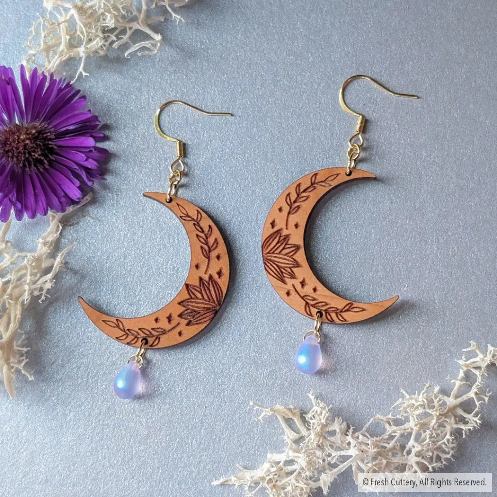 Botanical Crescent Moon Earrings Dangle and Drop Earrings