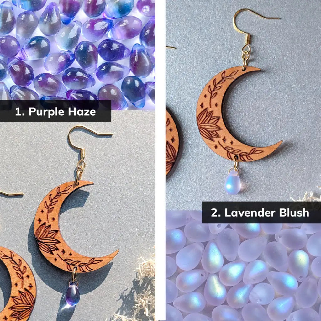 Botanical Crescent Moon Earrings Dangle and Drop Earrings