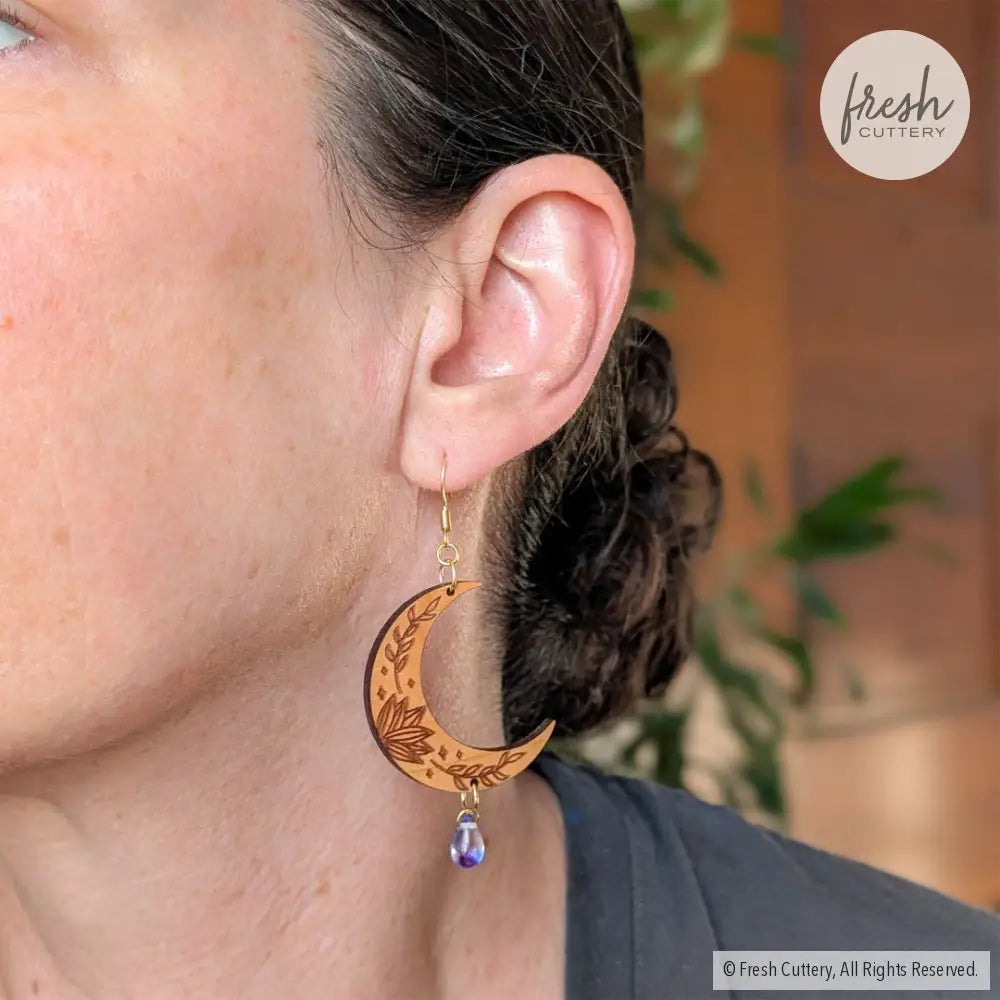 Botanical Crescent Moon Earrings Dangle and Drop Earrings