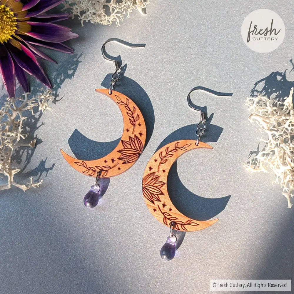 Botanical Crescent Moon Earrings Dangle and Drop Earrings