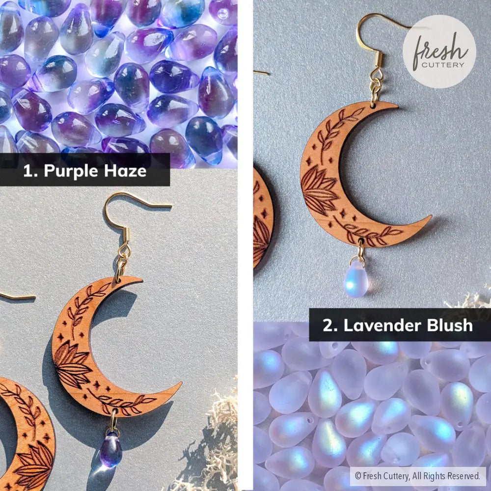 Botanical Crescent Moon Earrings Dangle and Drop Earrings