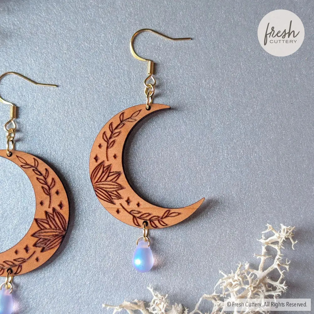 Botanical Crescent Moon Earrings Dangle and Drop Earrings