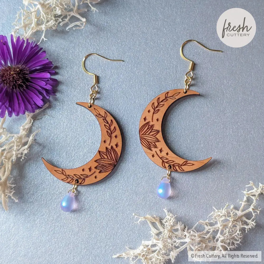 Botanical Crescent Moon Earrings Dangle and Drop Earrings