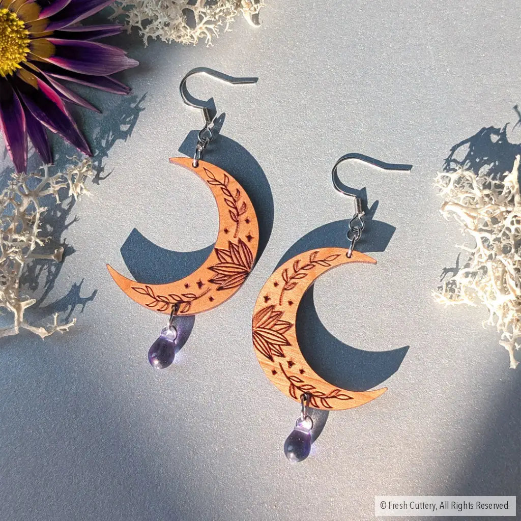 Botanical Crescent Moon Earrings Dangle and Drop Earrings
