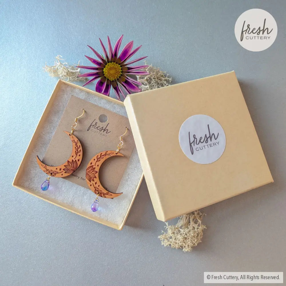 Botanical Crescent Moon Earrings Dangle and Drop Earrings