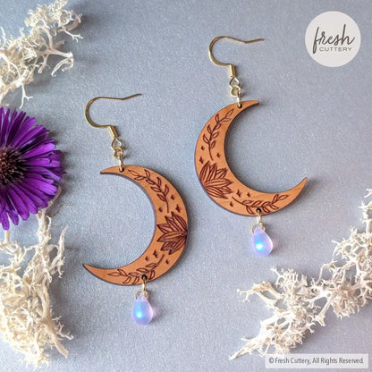 Botanical Crescent Moon Earrings Gold Ear Wires / 1. Purple Haze Dangle and Drop Earrings