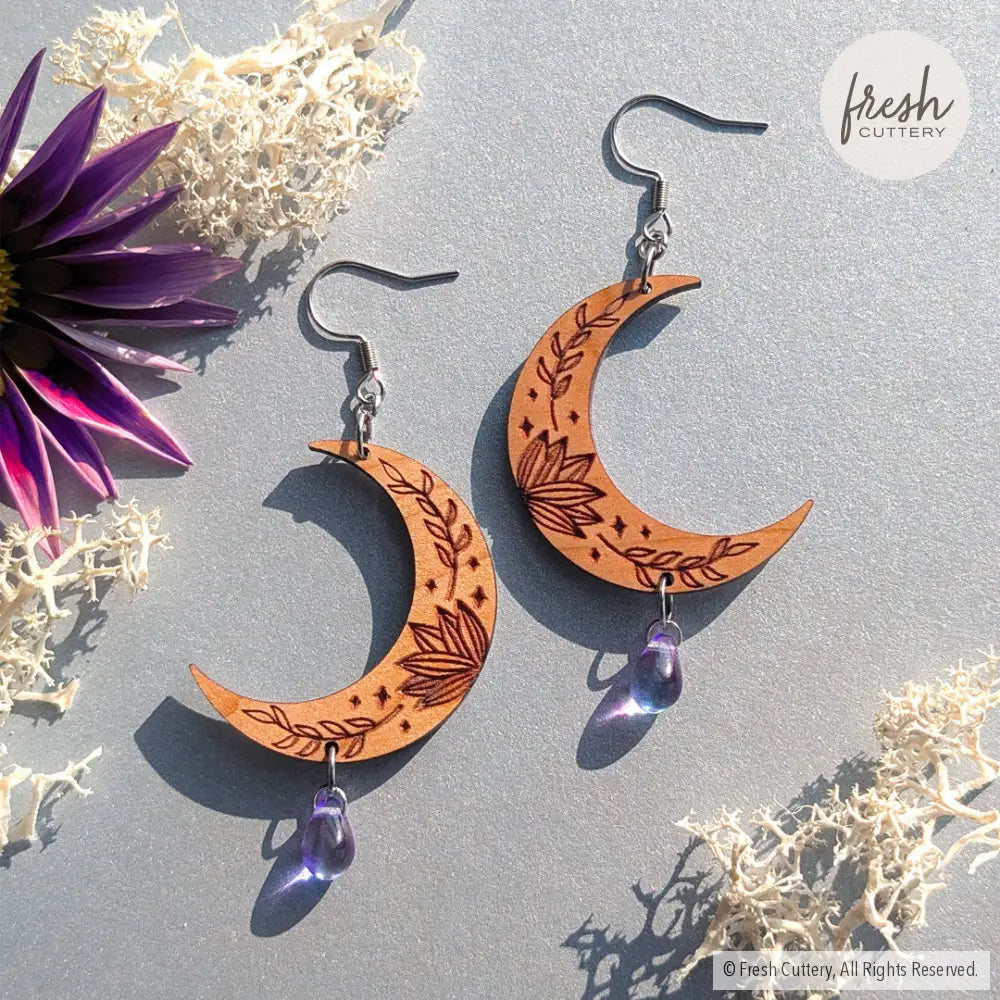 Botanical Crescent Moon Earrings Dangle and Drop Earrings