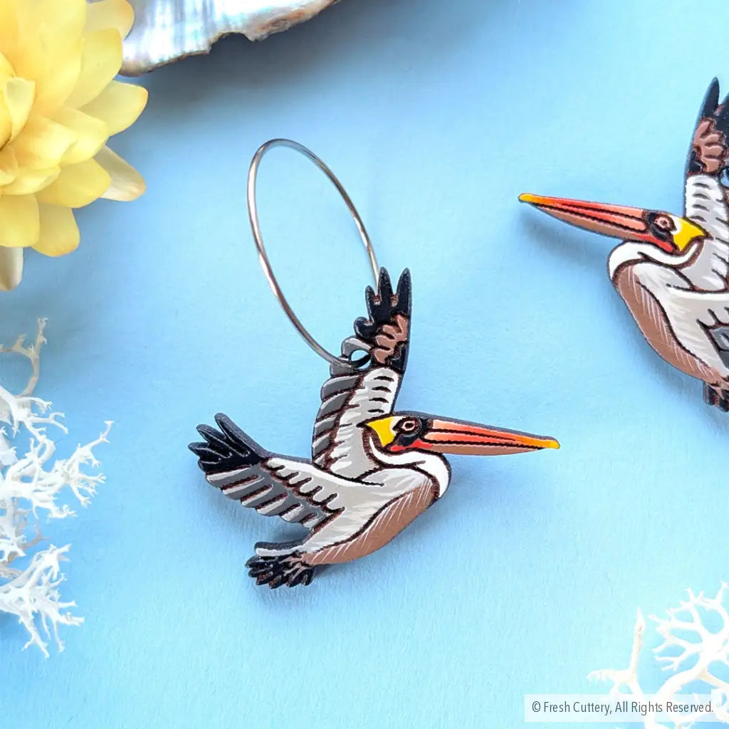 Brown Pelican Earrings - Dangle and Drop Earrings