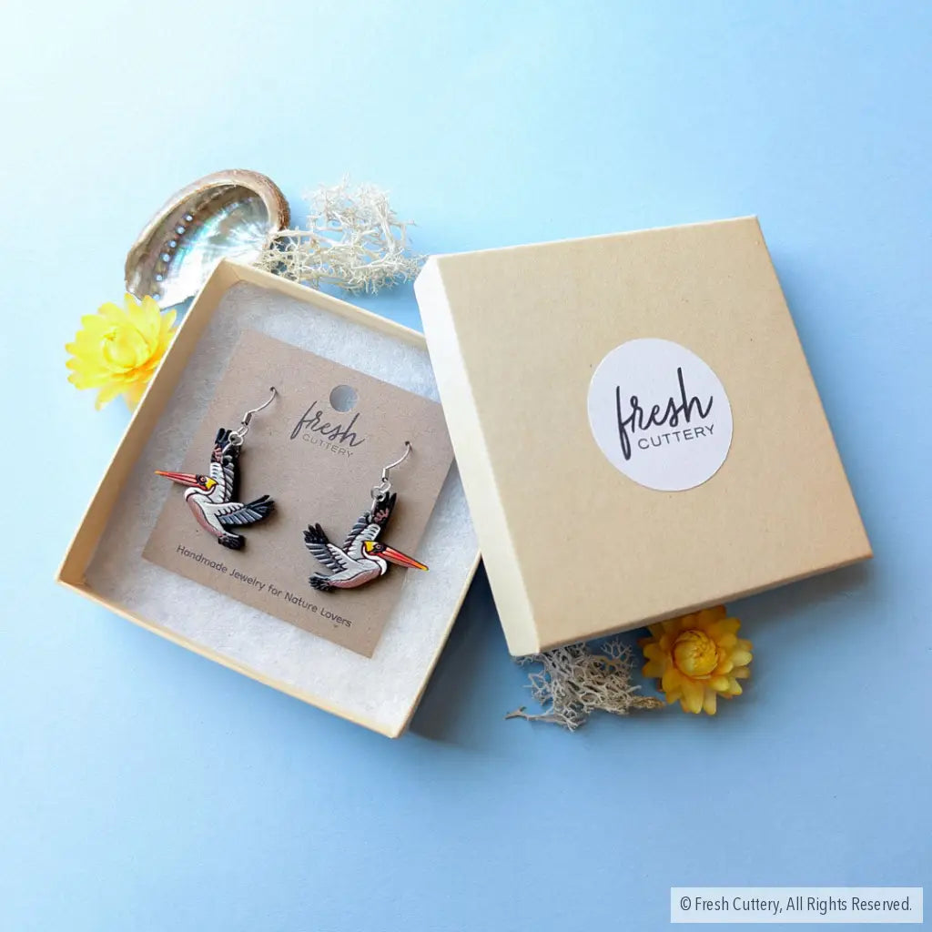 Brown Pelican Earrings - Dangle and Drop Earrings