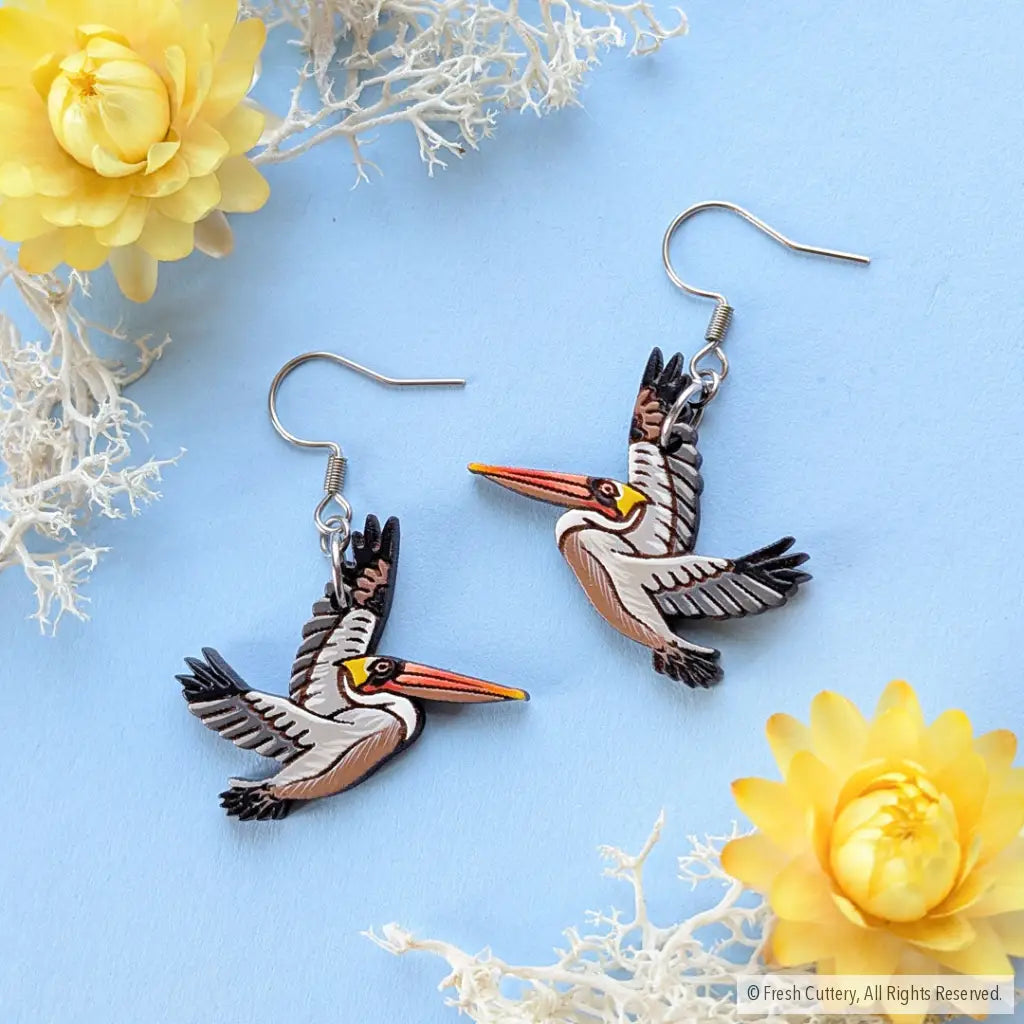 Brown Pelican Earrings - Dangle and Drop Earrings