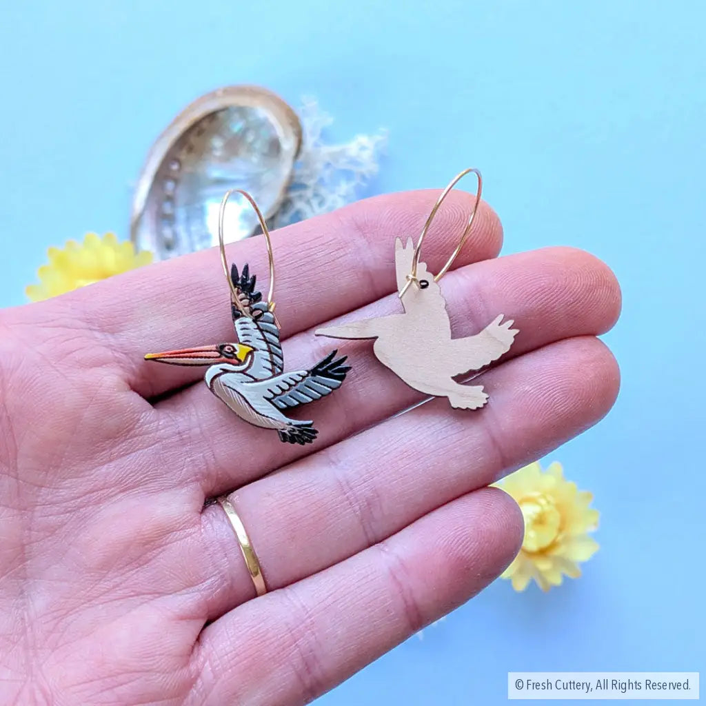 Brown Pelican Earrings - Dangle and Drop Earrings