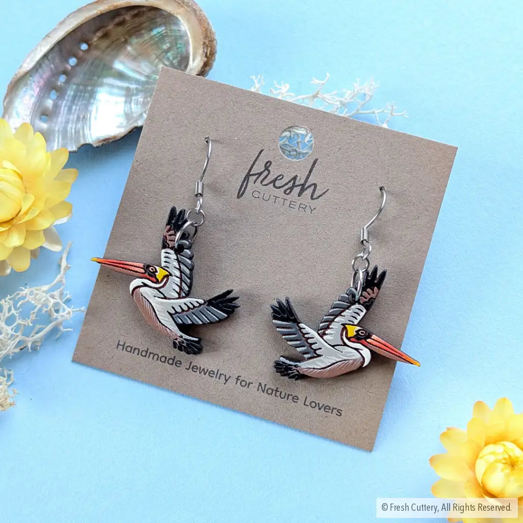 Brown Pelican Earrings - Dangle and Drop Earrings