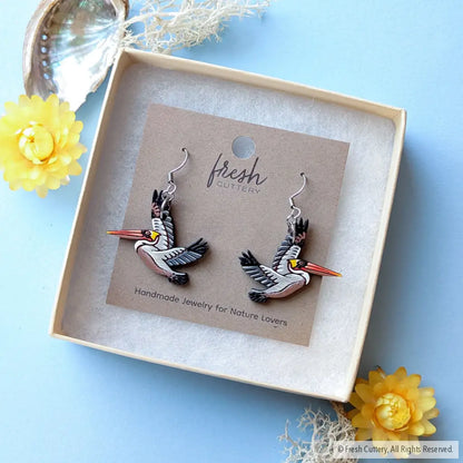 Brown Pelican Earrings - Dangle and Drop Earrings