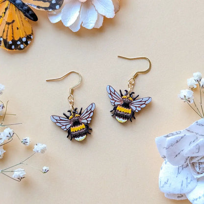 Bumblebee Earrings Gold Ear Wires Dangle and Drop Earrings