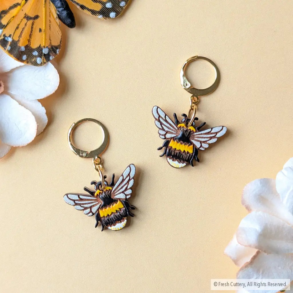 Bumblebee Earrings Gold Leverbacks Dangle and Drop Earrings