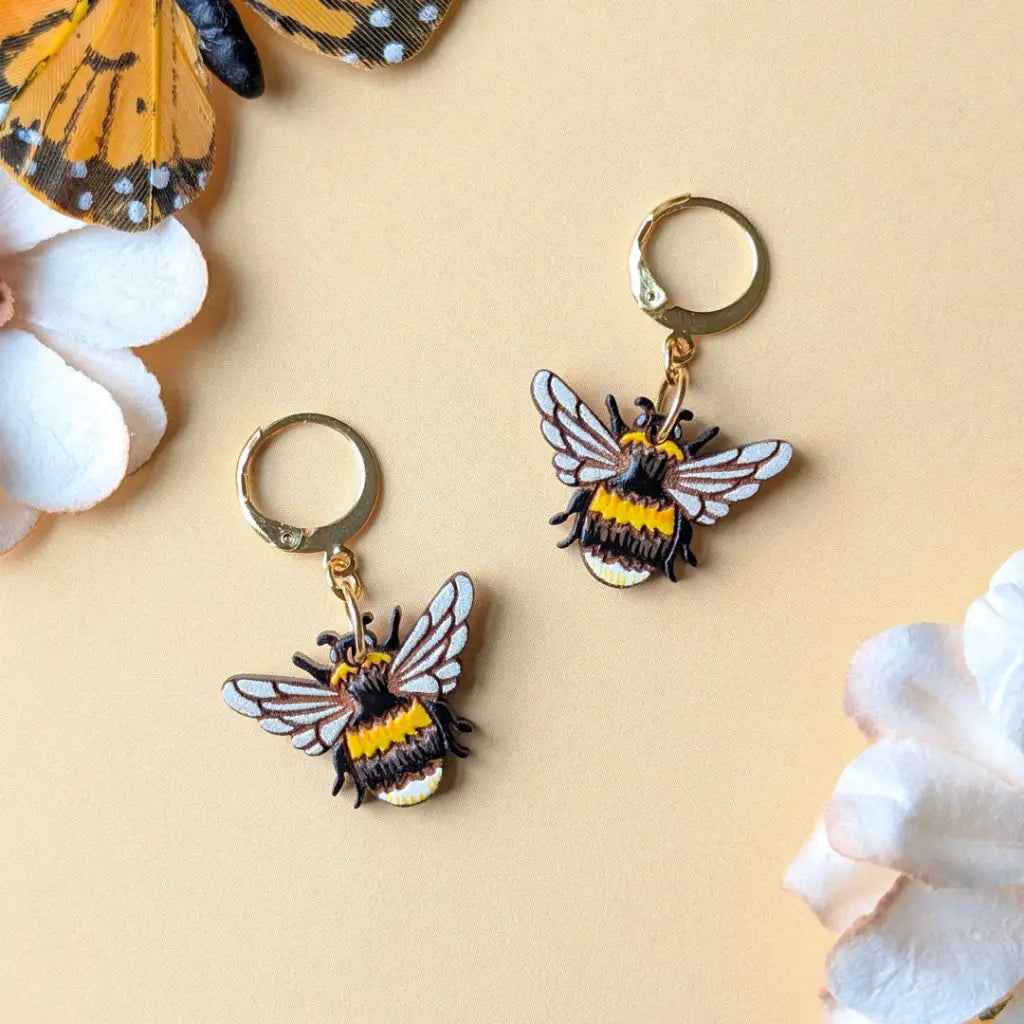 Bumblebee Earrings Gold Leverbacks Dangle and Drop Earrings