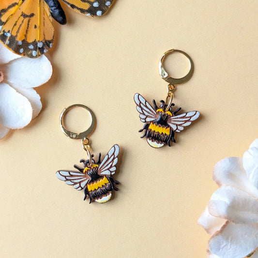 Bumblebee Earrings Gold Leverbacks Dangle and Drop Earrings
