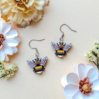 Bumblebee Earrings Silver Ear Wires Dangle and Drop Earrings