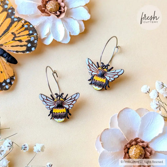 Bumblebee Earrings Silver Hoops Dangle and Drop Earrings