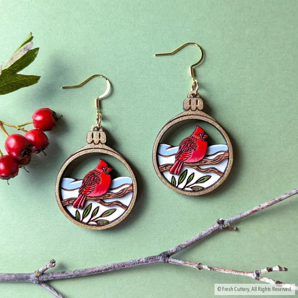 Cardinal Bird Christmas Ornament Earrings Dangle And Drop