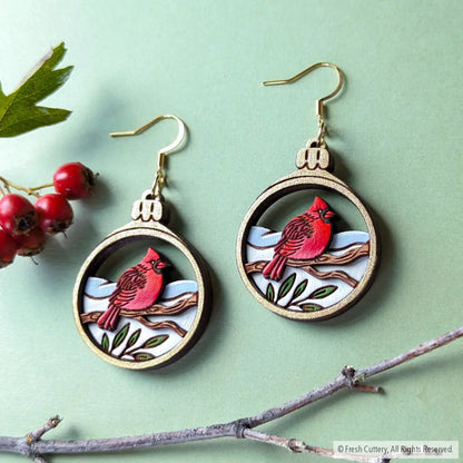 Cardinal Bird Christmas Ornament Earrings Dangle And Drop
