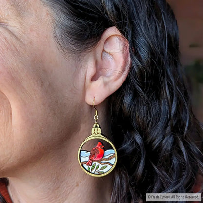 Cardinal Bird Christmas Ornament Earrings Dangle And Drop