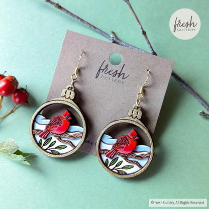 Cardinal Bird Christmas Ornament Earrings Dangle And Drop