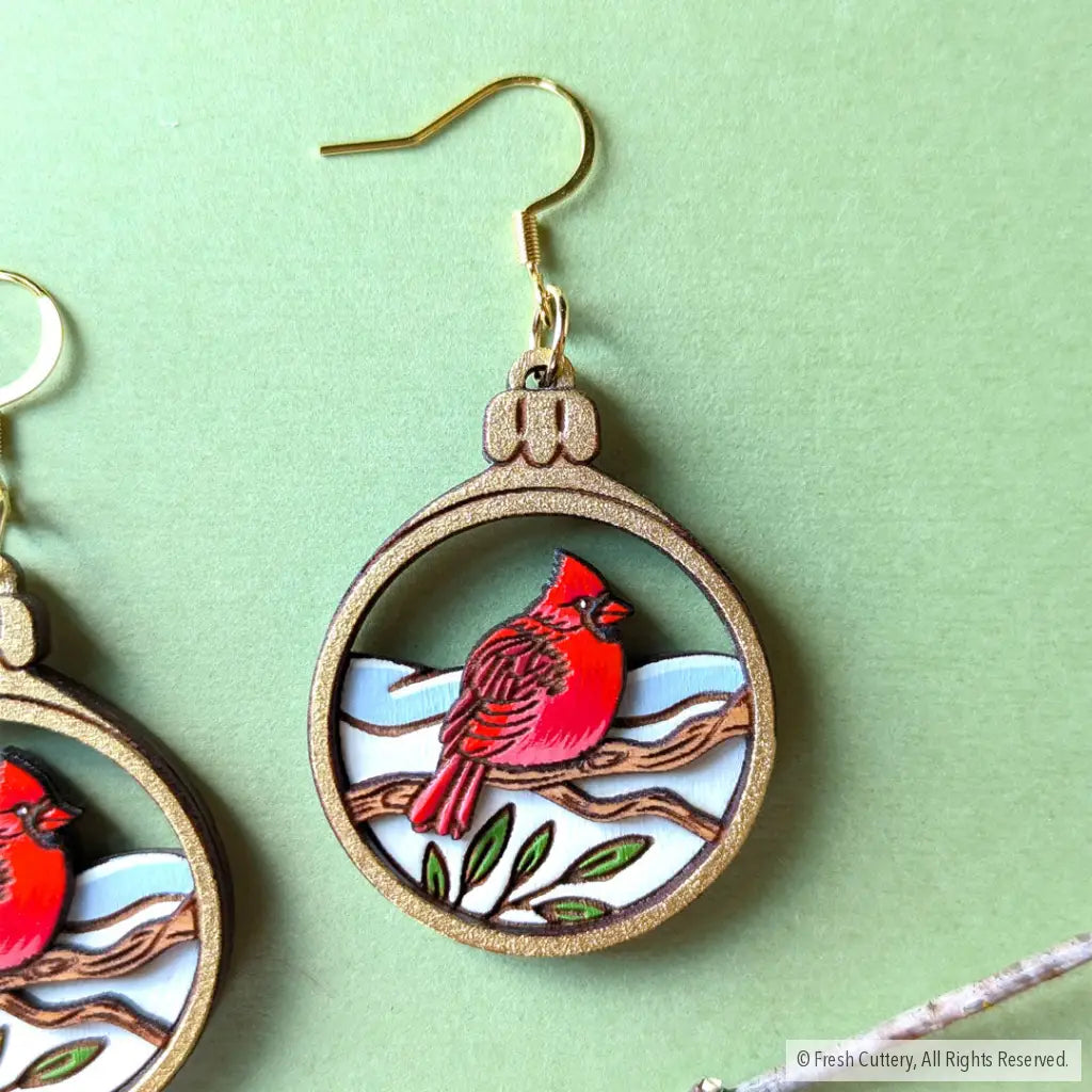 Cardinal Bird Christmas Ornament Earrings Dangle And Drop