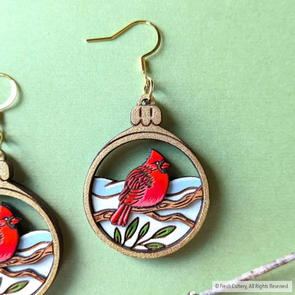 Cardinal Bird Christmas Ornament Earrings Dangle And Drop