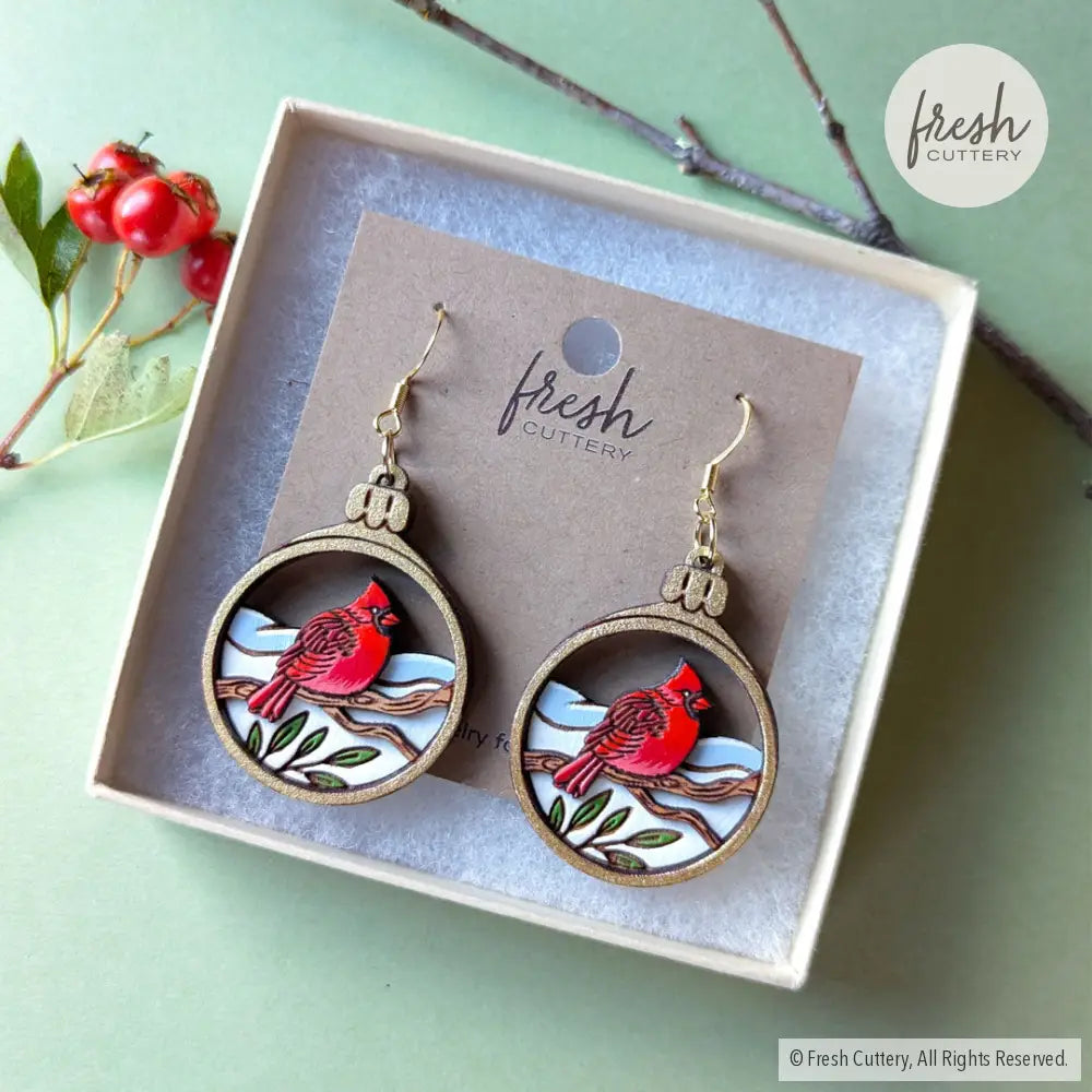 Cardinal Bird Christmas Ornament Earrings Dangle And Drop