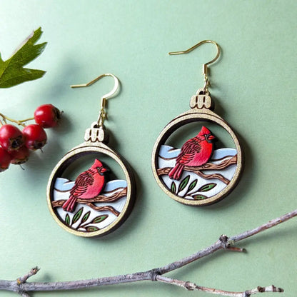 Cardinal Bird Christmas Ornament Earrings Dangle And Drop