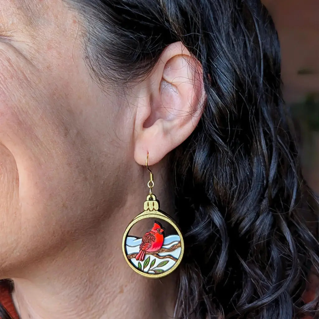 Cardinal Bird Christmas Ornament Earrings Dangle And Drop