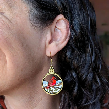 Cardinal Bird Christmas Ornament Earrings Dangle And Drop