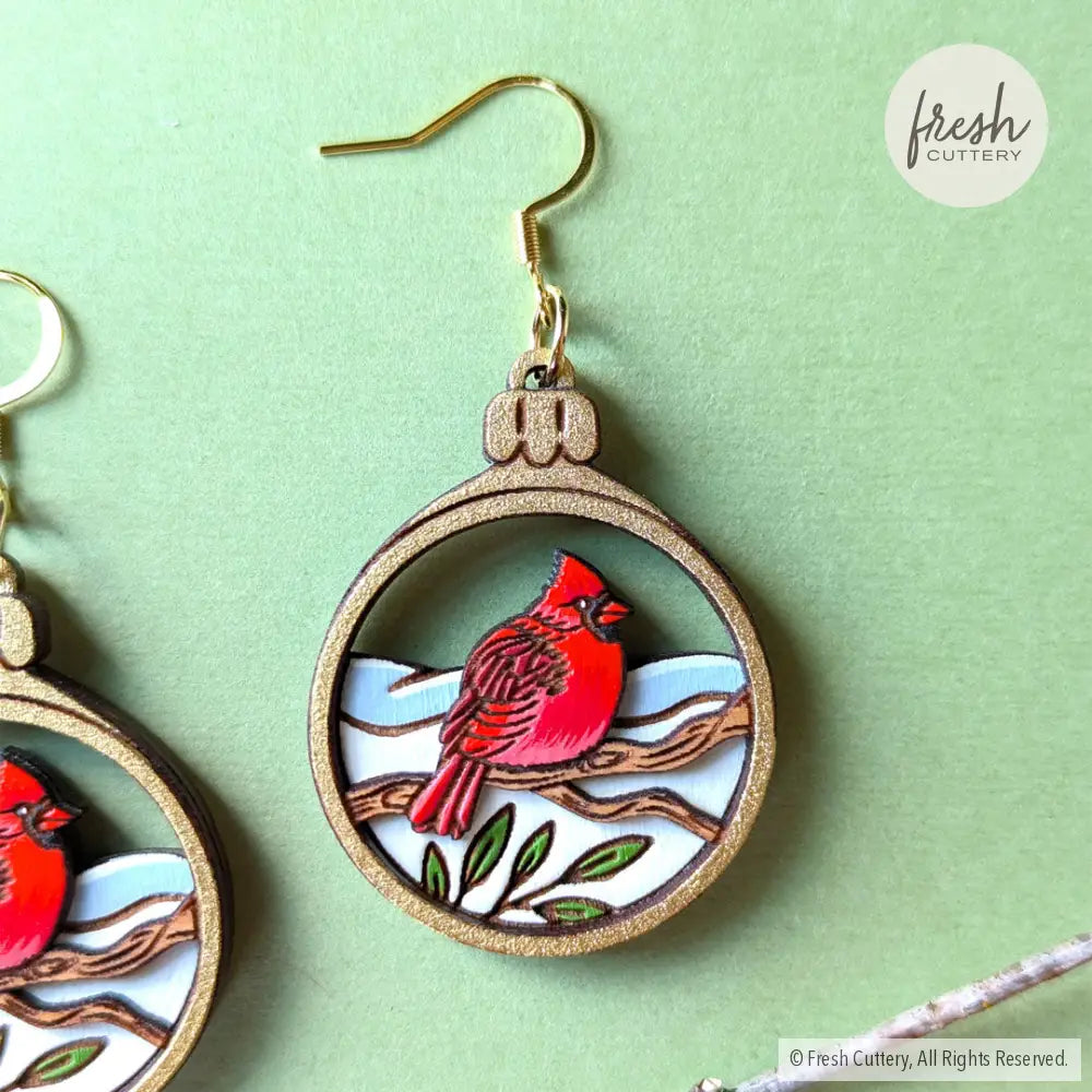 Cardinal Bird Christmas Ornament Earrings Dangle And Drop