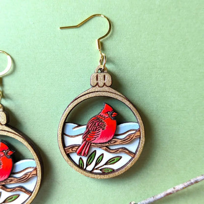 Cardinal Bird Christmas Ornament Earrings Dangle And Drop