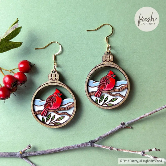 Cardinal Bird Christmas Ornament Earrings Dangle And Drop