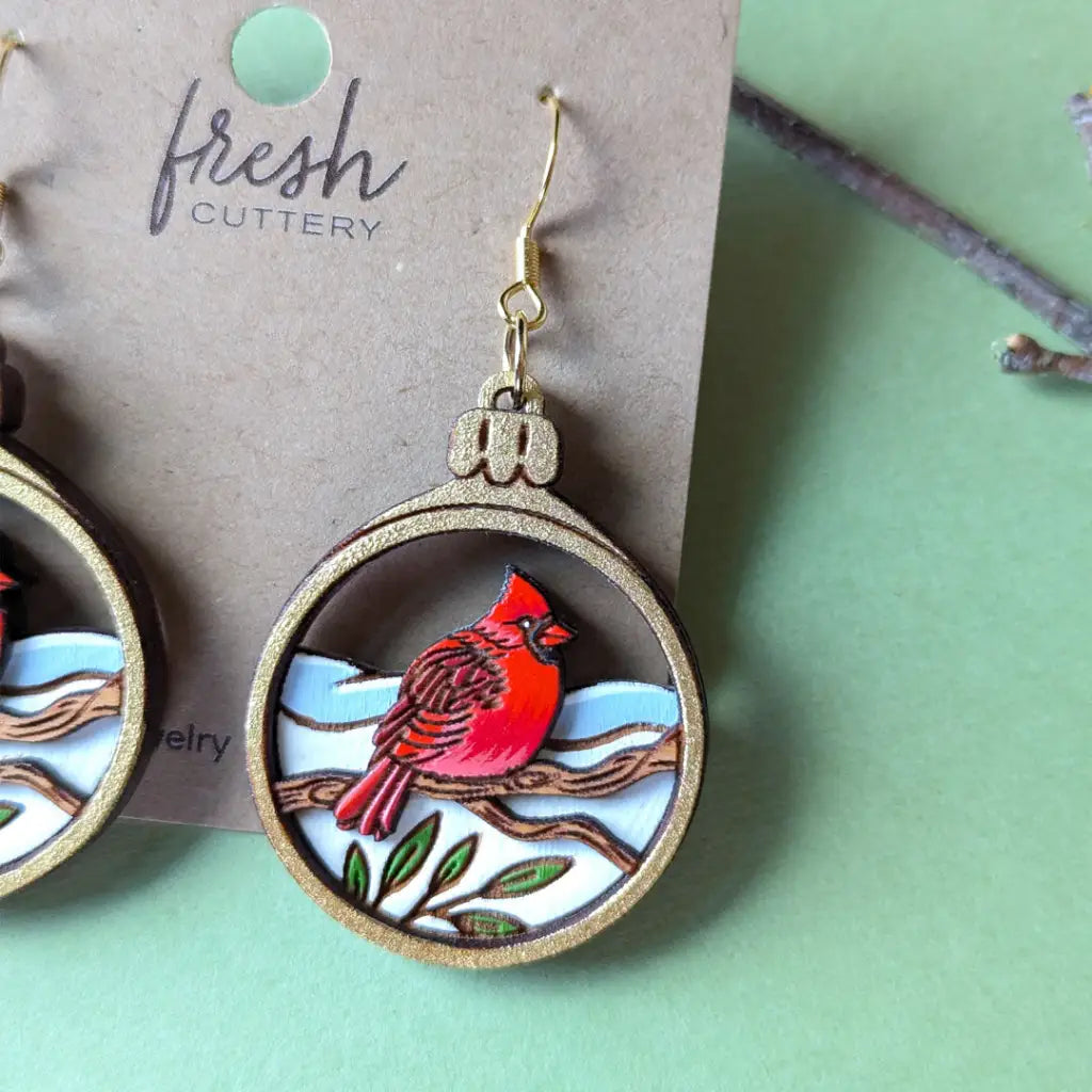 Cardinal Bird Christmas Ornament Earrings Dangle And Drop