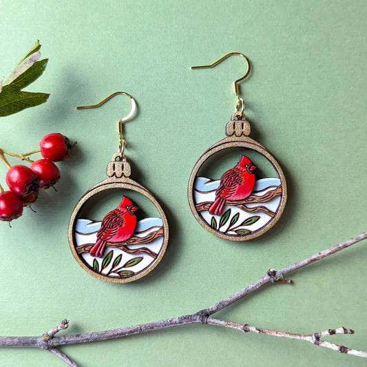 Cardinal Bird Christmas Ornament Earrings Dangle And Drop