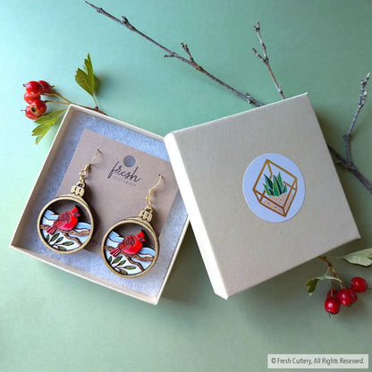 Cardinal Bird Christmas Ornament Earrings Dangle And Drop