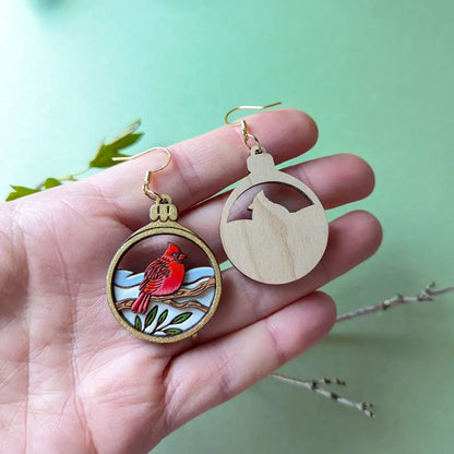 Cardinal Bird Christmas Ornament Earrings Dangle And Drop