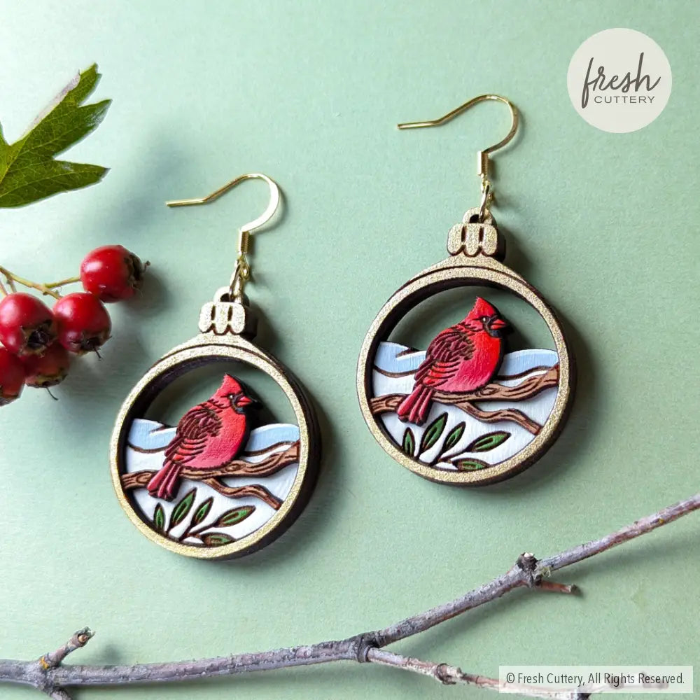 Cardinal Bird Christmas Ornament Earrings Dangle And Drop