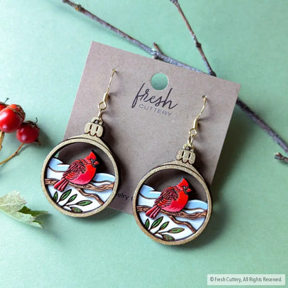 Cardinal Bird Christmas Ornament Earrings Dangle And Drop