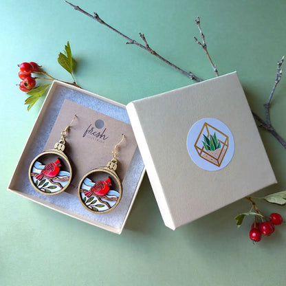 Cardinal Bird Christmas Ornament Earrings Dangle And Drop