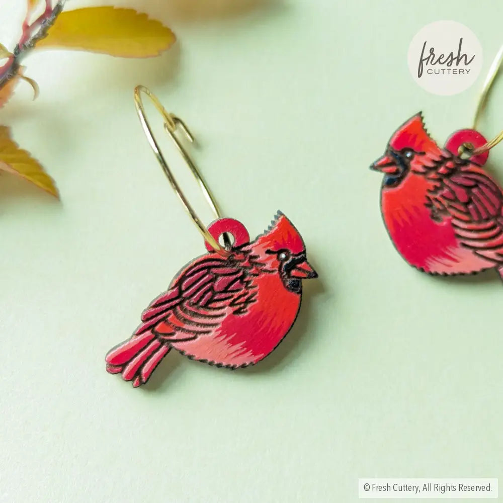 Cardinal Bird Mini Hoops Dangle And Drop Earrings