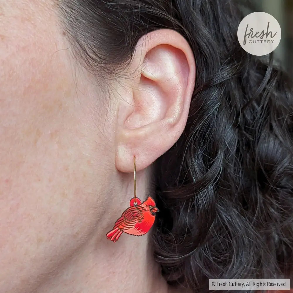 Cardinal Bird Mini Hoops Dangle And Drop Earrings