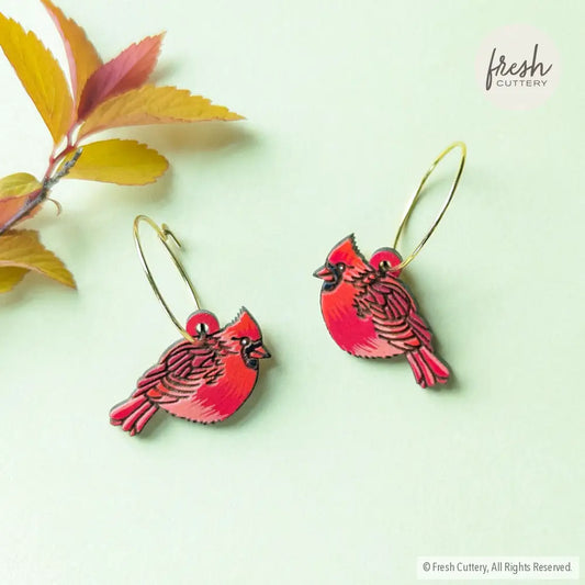 Cardinal Bird Mini Hoops Gold Dangle And Drop Earrings