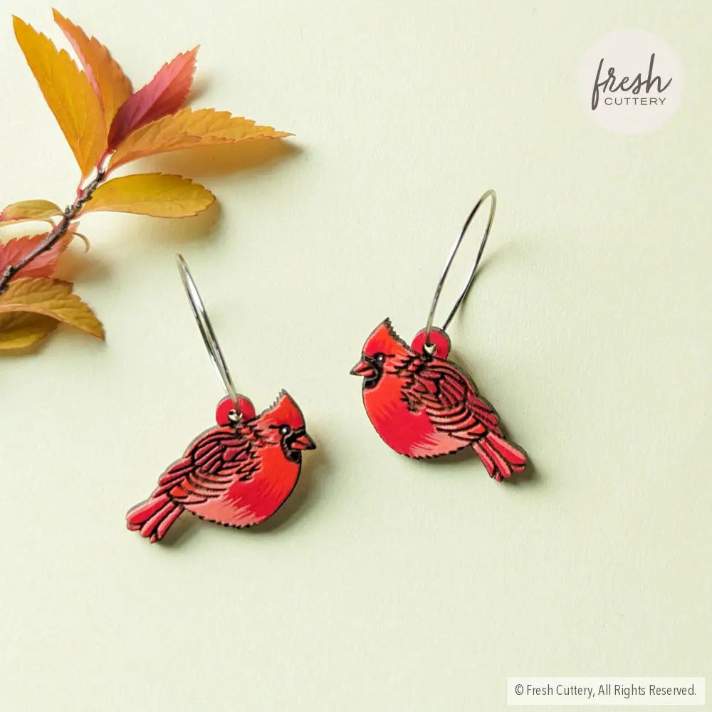 Cardinal Bird Mini Hoops Silver Dangle And Drop Earrings