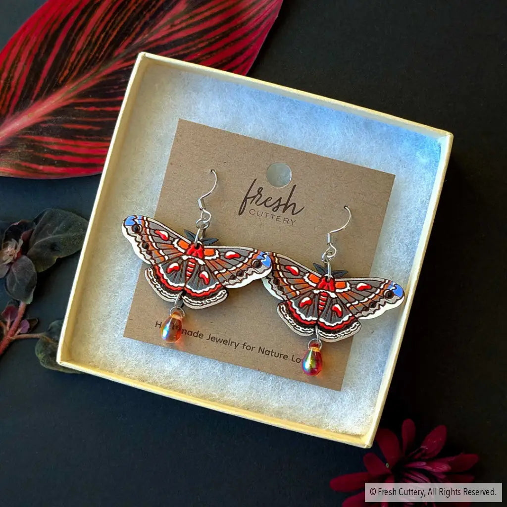 Cecropia Moth Earrings - Dangle and Drop Earrings