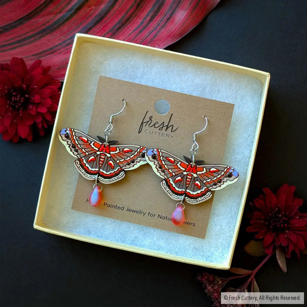 Cecropia Moth Earrings - Dangle and Drop Earrings