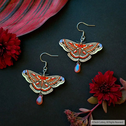 Cecropia Moth Earrings - Silver Ear Wires - Dangle and Drop Earrings